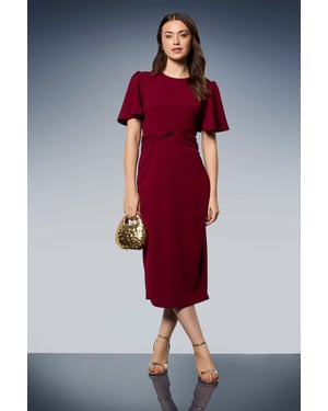Twist Front Angel Sleeve Pencil Dress