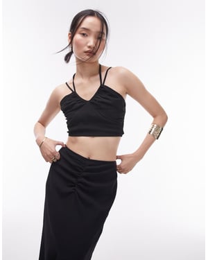 Topshop – Svart topp med knytdetalj och rynka framtill, del av set