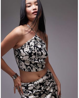 Topshop – Svart blommig topp med halterneck, del av set