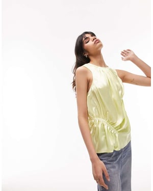 Topshop – Limefärgad topp med rynkade detaljer