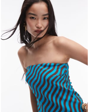 Topshop – Röd randig bandeau-topp i turkos och brunt, del av set