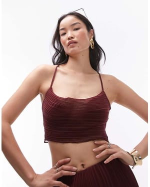 Topshop – Rödbrunt, plisserat, kort linne med huva och del av set