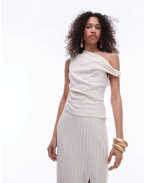 Topshop – Asymmetrisk topp med en axel och naturliga kritstrecksrand
