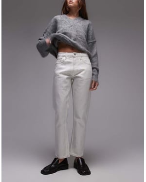 Topshop mid rise straight cropped silver foil jean in white