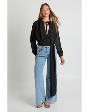 Draped Chiffon Plunge Blouse