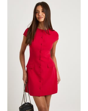 Tailored Cap Sleeve Button Through Mini Shift Dress