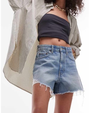 Topshop – Blå denimshorts med A-linjeform och slitningar