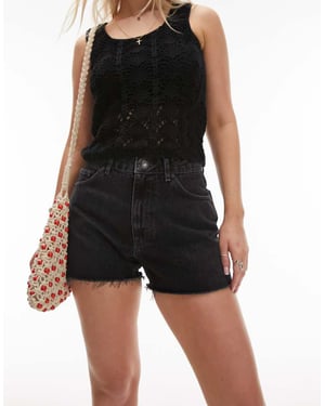 Topshop – Hourglass – Svarta, tvättade mom shorts i denim med a-linjemönster