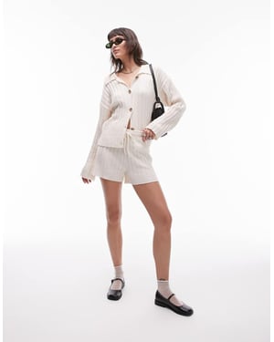 Topshop – Krämfärgade stickade, ribbstickade shorts i del av set