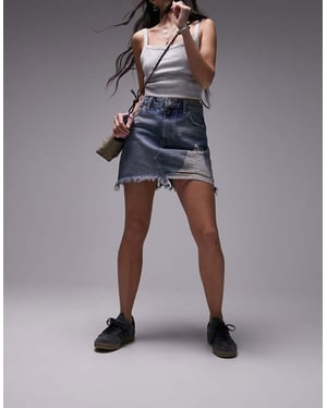Topshop – Mellanblå denimkjol med extrema slitningar och hög midja