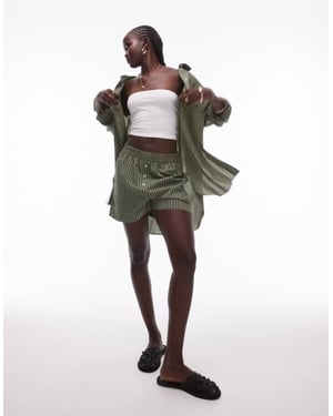 Topshop – Kakifärgade randiga shorts med pull-on-shorts, del av set
