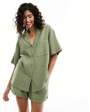 ASOS DESIGN cheesecloth shirt in olive