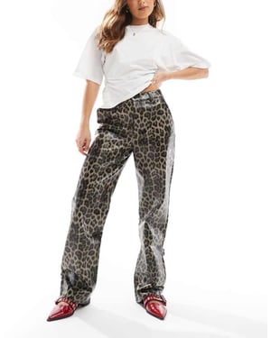 ASOS DESIGN faux leather trouser in animal print