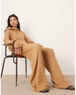 ASOS EDITION knitted rib wide leg trouser co-ord in camel