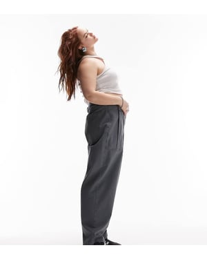 Topshop Curve – Marinblå premiumbyxor med avsmalnande ballongfickor