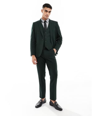 ASOS DESIGN slim wool blend suit trousers in bottle green herringbone
