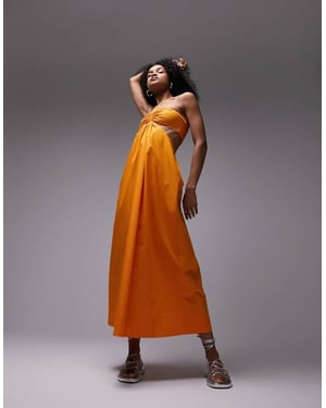 Topshop – Orange midiklänning i poplin med halterneck