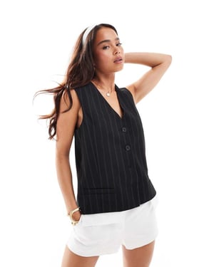 ASOS DESIGN exposed pocket waistcoat in black stripe