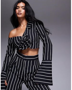 ASOS LUXE striped co-ord off shoulder cropped shirt in black and white