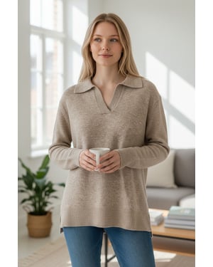 Collared Ribbed Trim Jumper