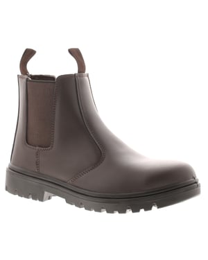 Tradesafe Mens Safety Boots Dealer Slip On Twin Gusset Steel Toe Cap Brown
