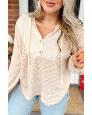 Waffle Knit Button Hoodie