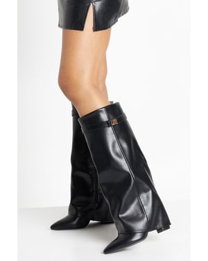Wide Fit Fold Over Knee High Stiletto Boot