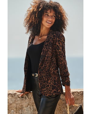 Leopard Print Single Breasted Blazer