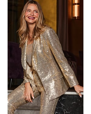 Gold Sequin Single Breasted Blazer