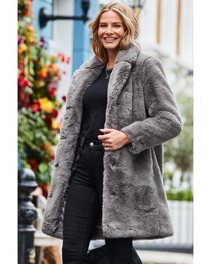 Grey Luxe Faux Fur Coat
