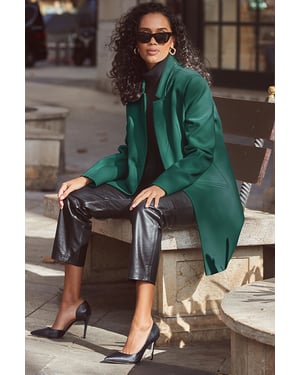Green Faux Wool Notch Neck Coat