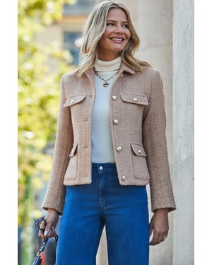 Camel Boucle Pocket Detail Jacket