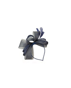 Bow Shaped Fascinator with Satin Loops & Feathers in Navy