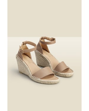 Poesy Taupe Leather Wedge Espadrille