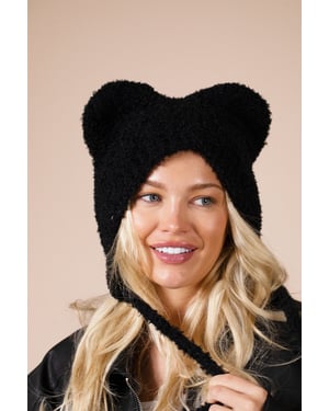 Beanie With Bear Ears In Black