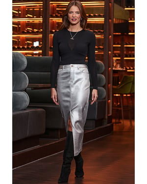 Silver Metallic Midaxi Skirt