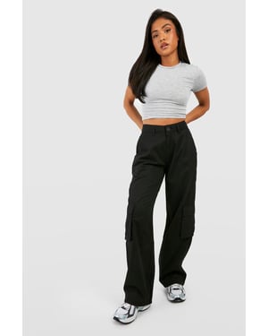 Petite High Waisted Twill Straight Leg Cargo Pants