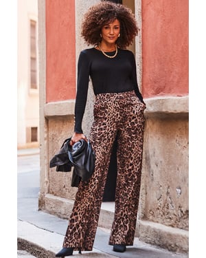 Leopard Print Wide Leg Trouser