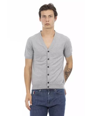 Kortärmad V-ringad stickad cardigan