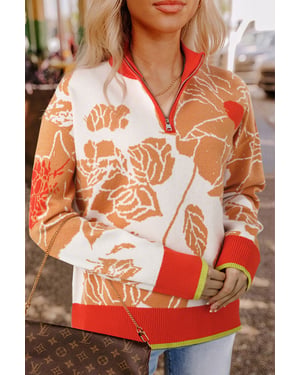 Floral Print Zipup Sweater
