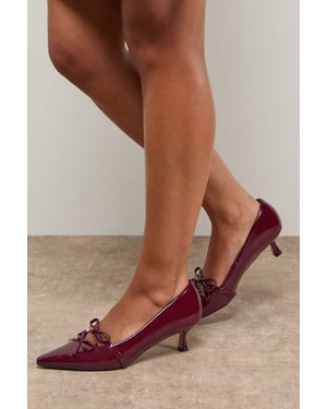 Rita Faux Patent Leather Double Bow Mary Jane Kitten Heel Court Shoes