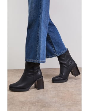 Wide Fit Carina Faux Leather Round Toe High Block Platform Ankle Boots