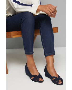 Good For The Sole: Wide Fit Millie Faux Suede Comfort Low Wedge Peeptoe Court Shoes