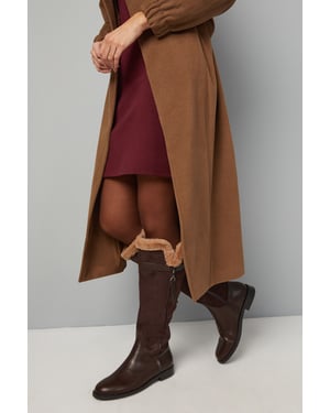 Good For The Sole: Lucia Faux Leather Fur Trim Side Zip Flat Knee Boots
