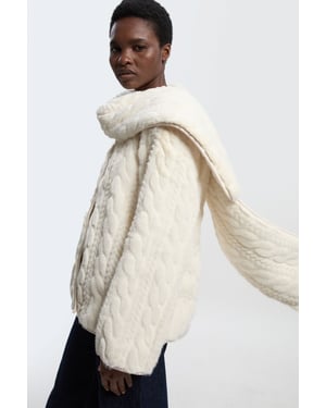 Textured Faux Fur Scarf Neck Coat