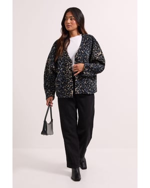 Petite Short Collarless Animal Print Coat