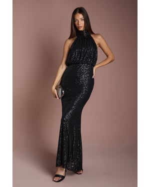 Halterneck Sequin Bridesmaid Maxi Dress