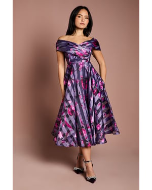 Petite Stripe Organza Pleated Top Midi Dress