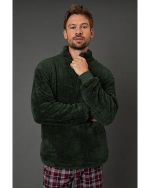 Green Sherpa Half Zip Top