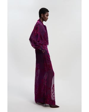 Paisley Devore Woven Wide Leg Trouser